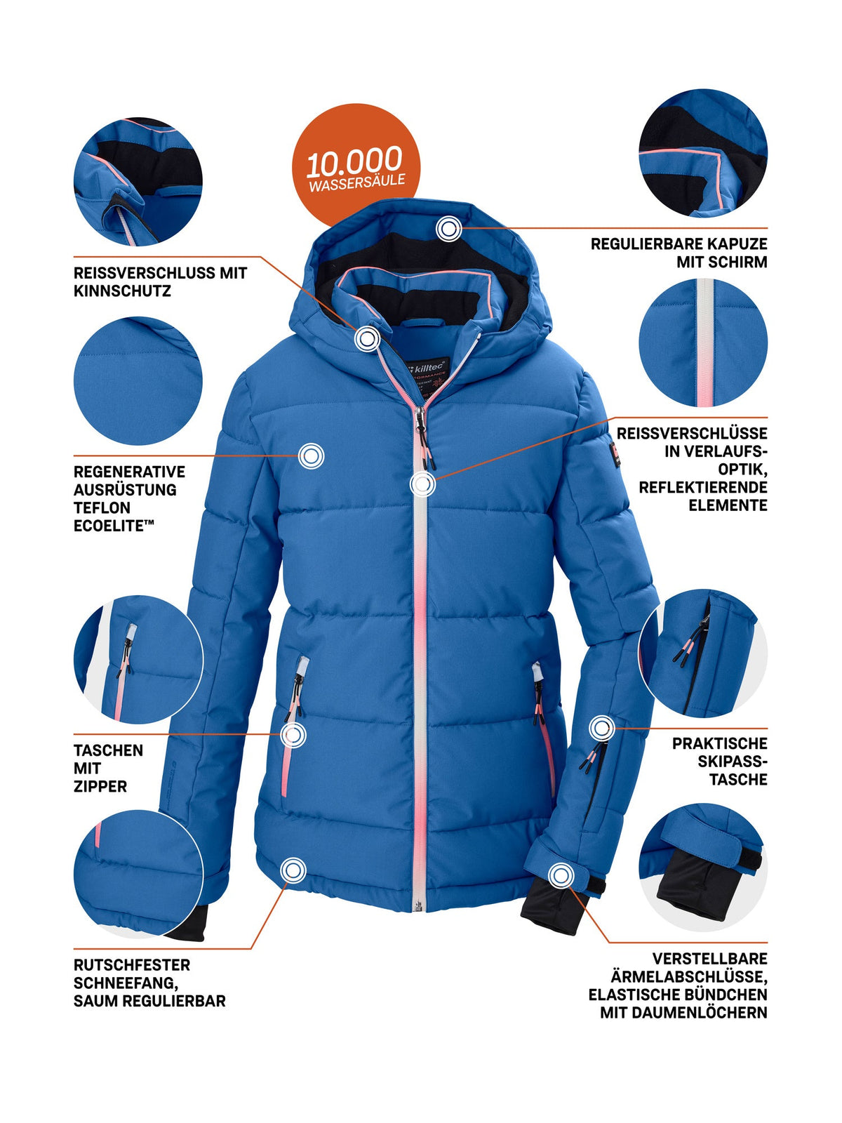 Girl's Quilted ski jacket KSW 186 GRLS SKI JCKT