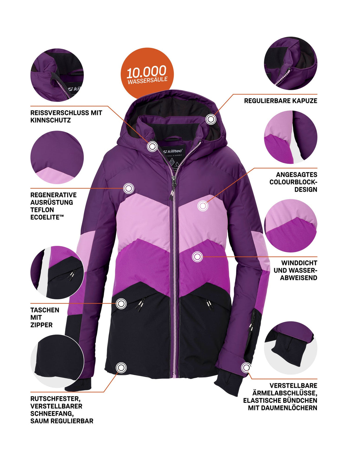 Girl's Quilted ski jacket KSW 195 GRLS SKI JCKT